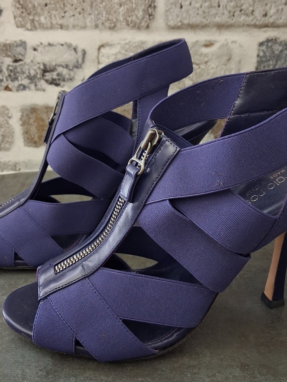 Sergio Rossi Navy Blue Elastic Zippered Heels